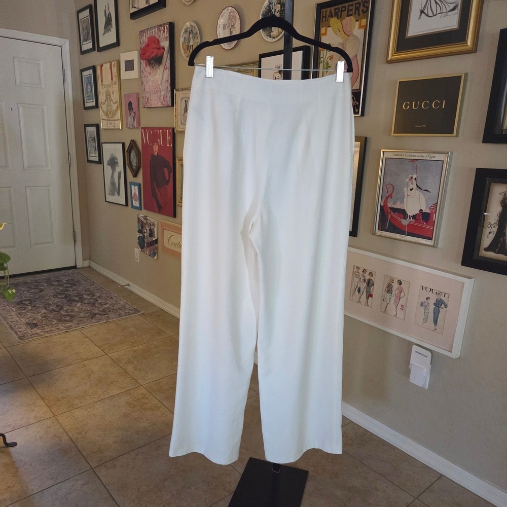 WAYF Ivory White High Waisted Wide Leg Pleated Trousers Pants Large Business - Picture 6 of 7
